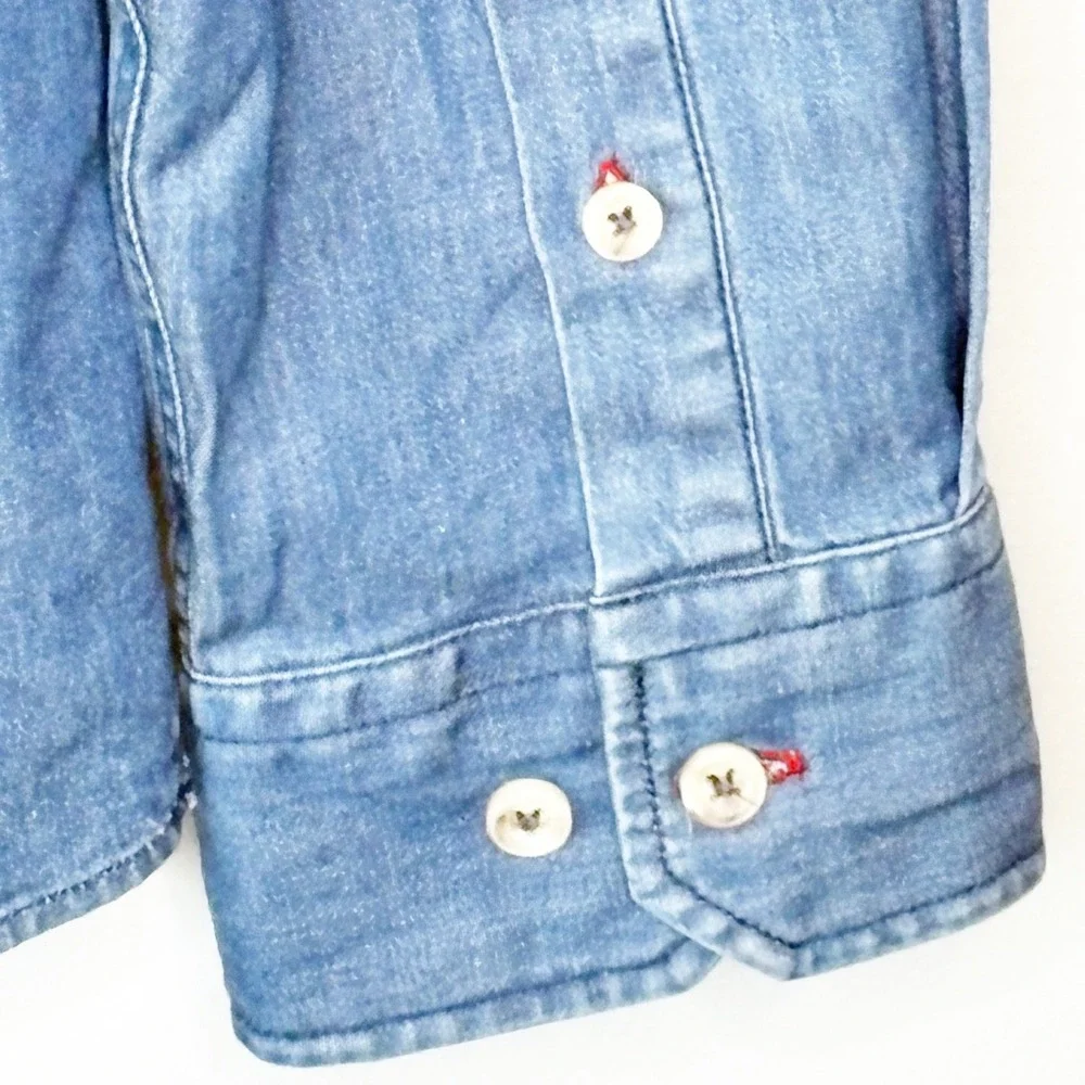 Johnston & Murphy Mens Medium Blue Chambray Stretch Button Down Long Sleeve